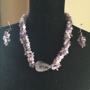 Amethyst stone necklace earring set